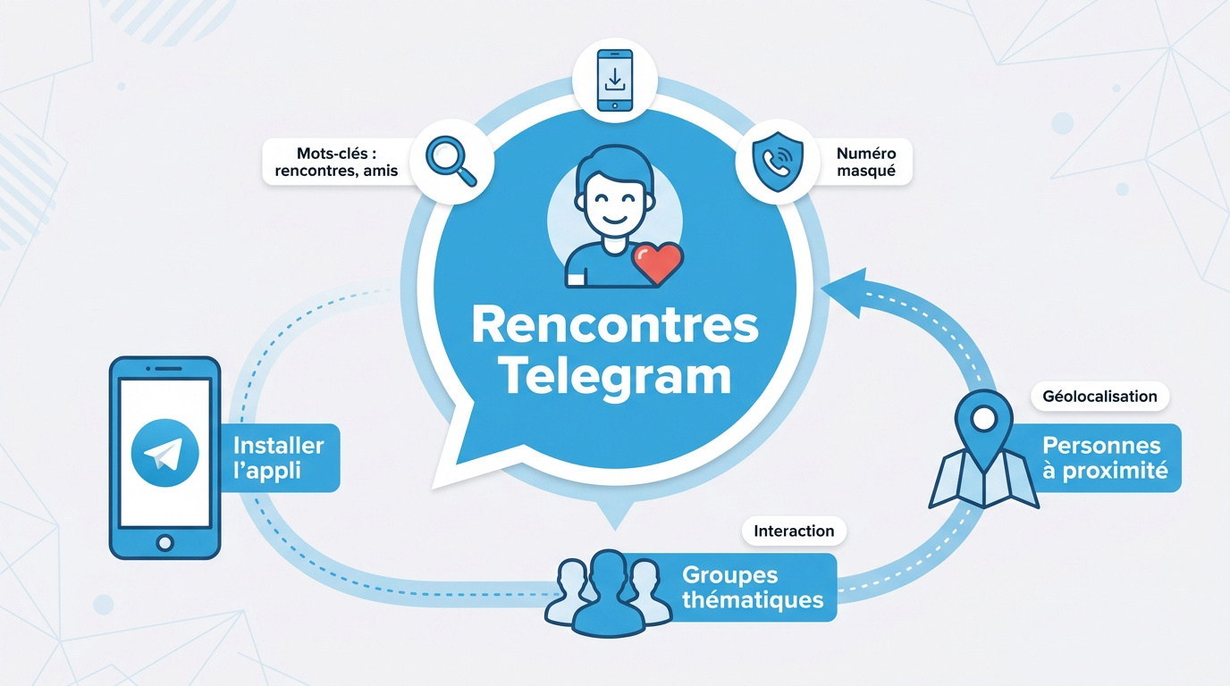 Interface de recherche de groupes de rencontres sur l'application Telegram
