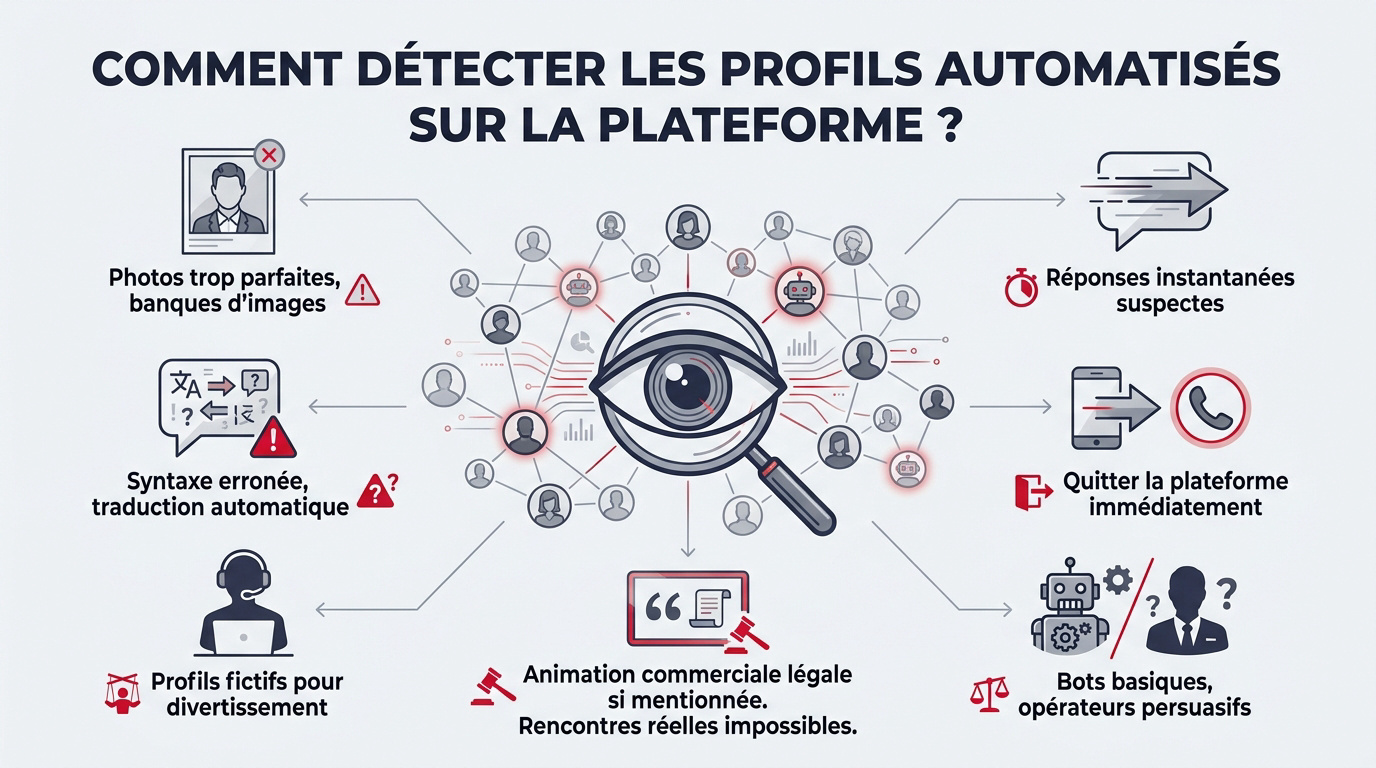 Illustration de la détection de faux profils et bots sur un site de rencontre