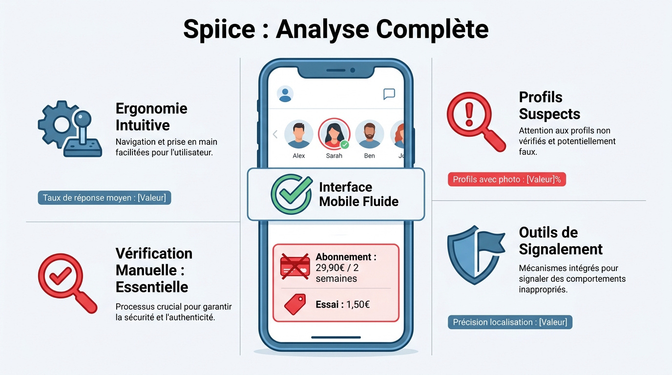 Interface de l'application de rencontre Spiice affichant des profils d'utilisateurs